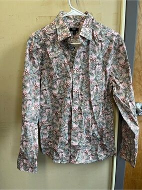Express crane pattern Pink Floral Long-Sleeve Button-Down Shirt